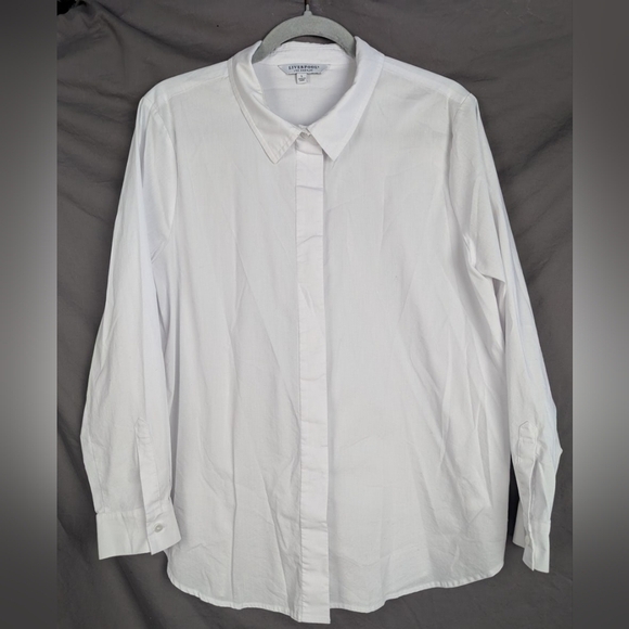 Liverpool large cotton/poly/spandex blend button down shirt in white - Picture 1 of 10